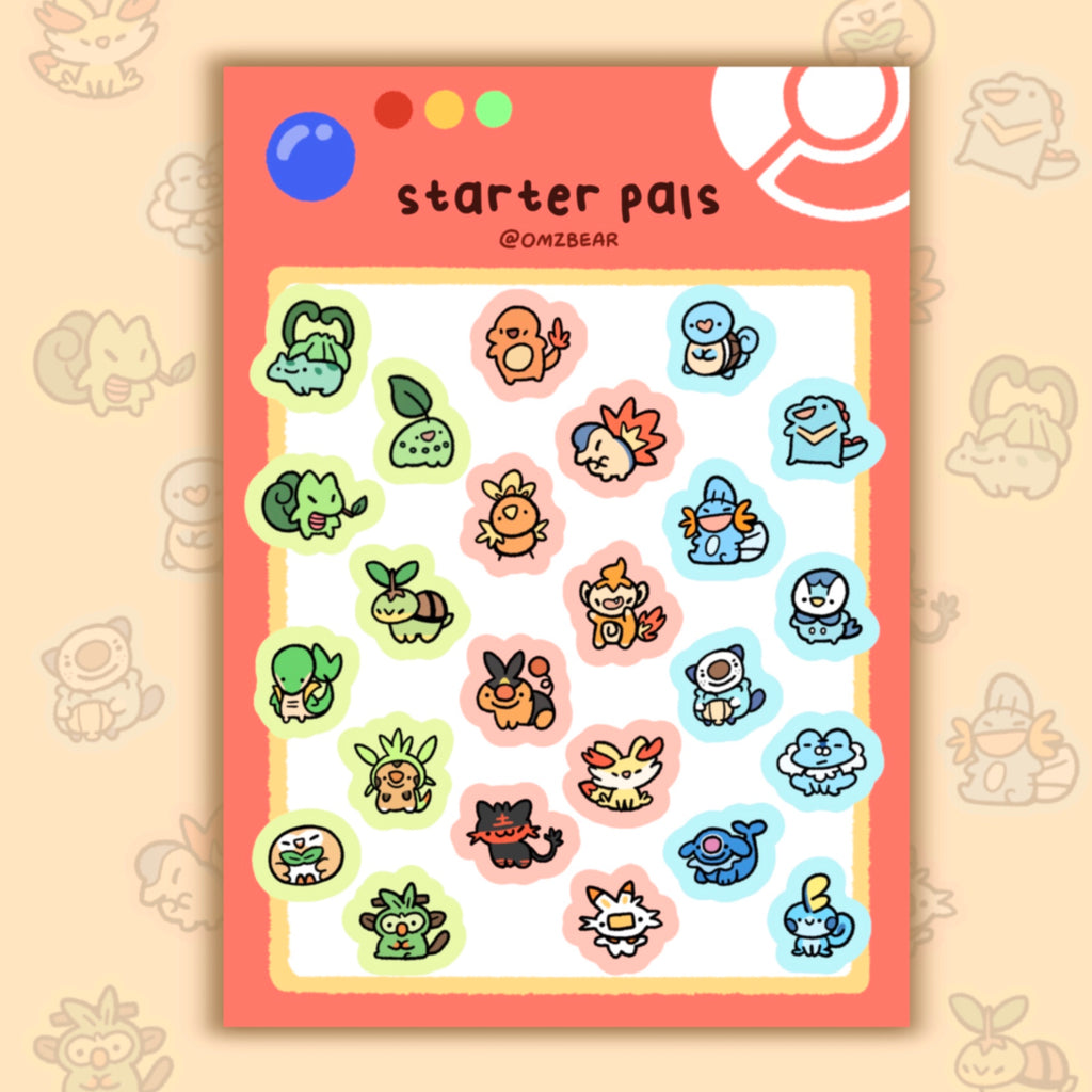 Pokemon Starter Sticker Sheet